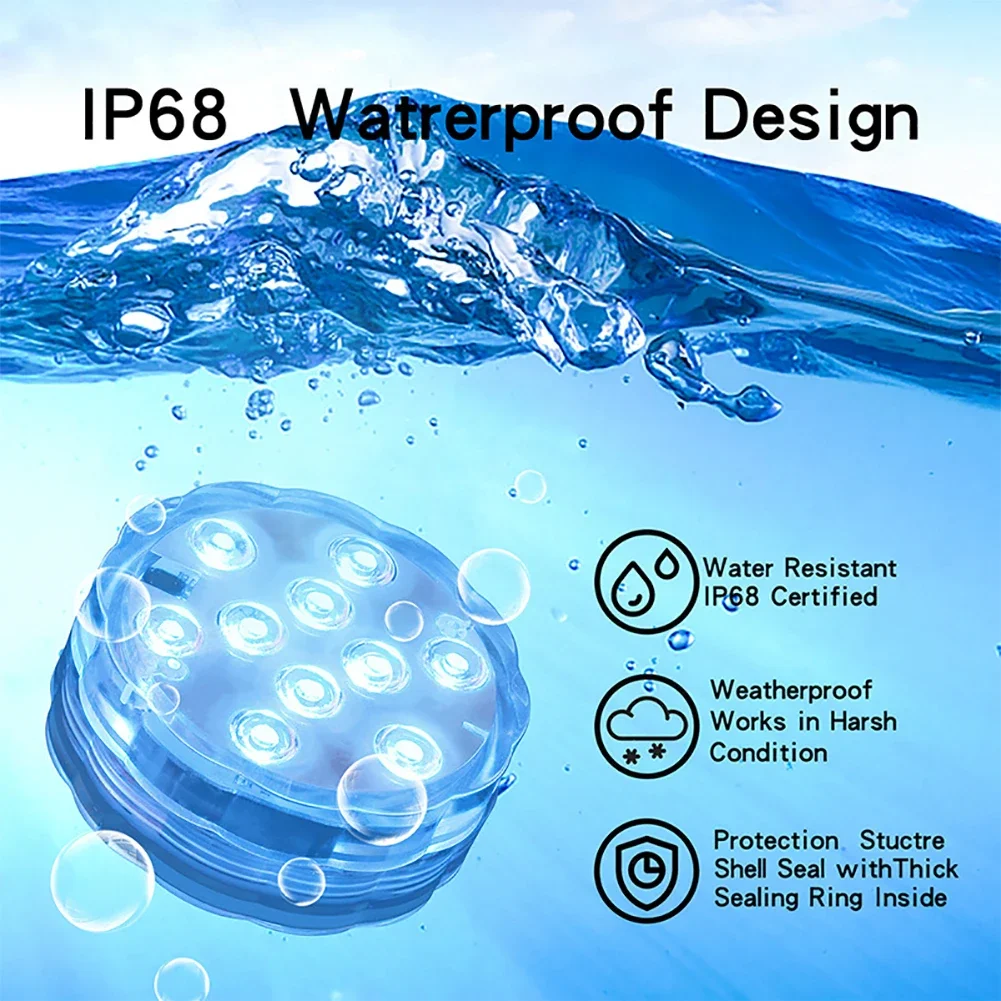 Description Picture 4 of item3/10leds RGB Led Submersible Light Underwater Night Lamp Battery Operated Garden Swimming Pool Light for Wedding Party Vase Bowl