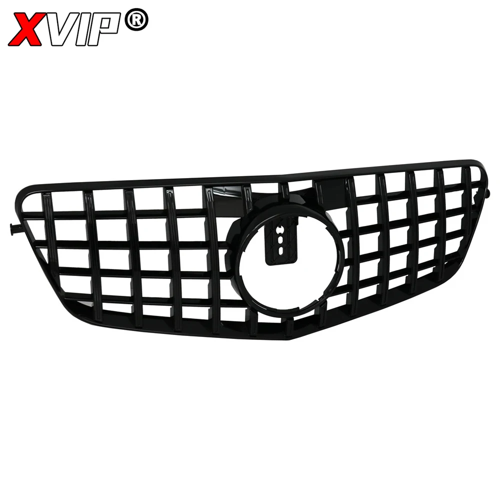 XVIP 글로시 블랙 GTR 스타일 범퍼 그릴 실버 어퍼 그릴 (메르세데스 벤츠 E-클래스 W212 10-13 E200 E250 E300 E350 E500 E550 용)