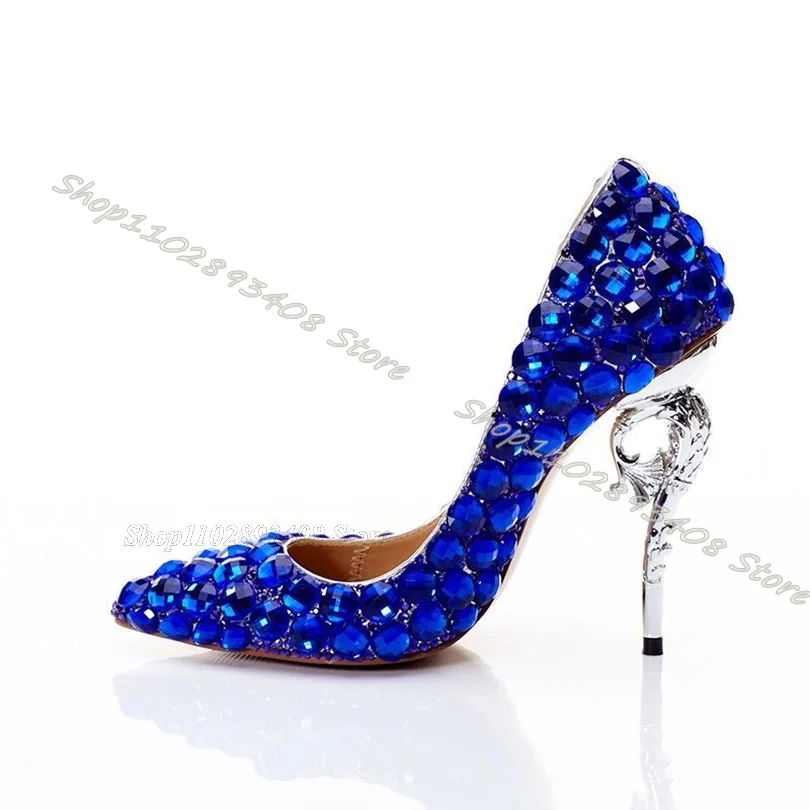 

Blue Crystal Decor Strange Style Pumps Solid Shallow Pointed Toe Stiletto Shoes Stylish Wedding Party Shoes Zapatos Para Mujere