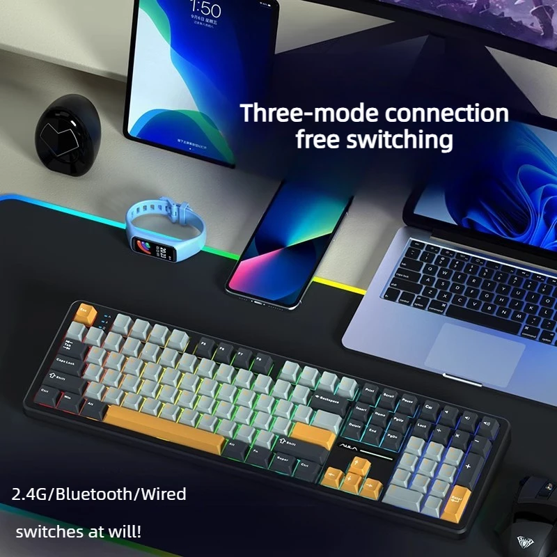 AULA F108Pro 기계식 키보드 3가지 모드 연결 8000mAh RGB 백라이트 108키 핫스왑 가능