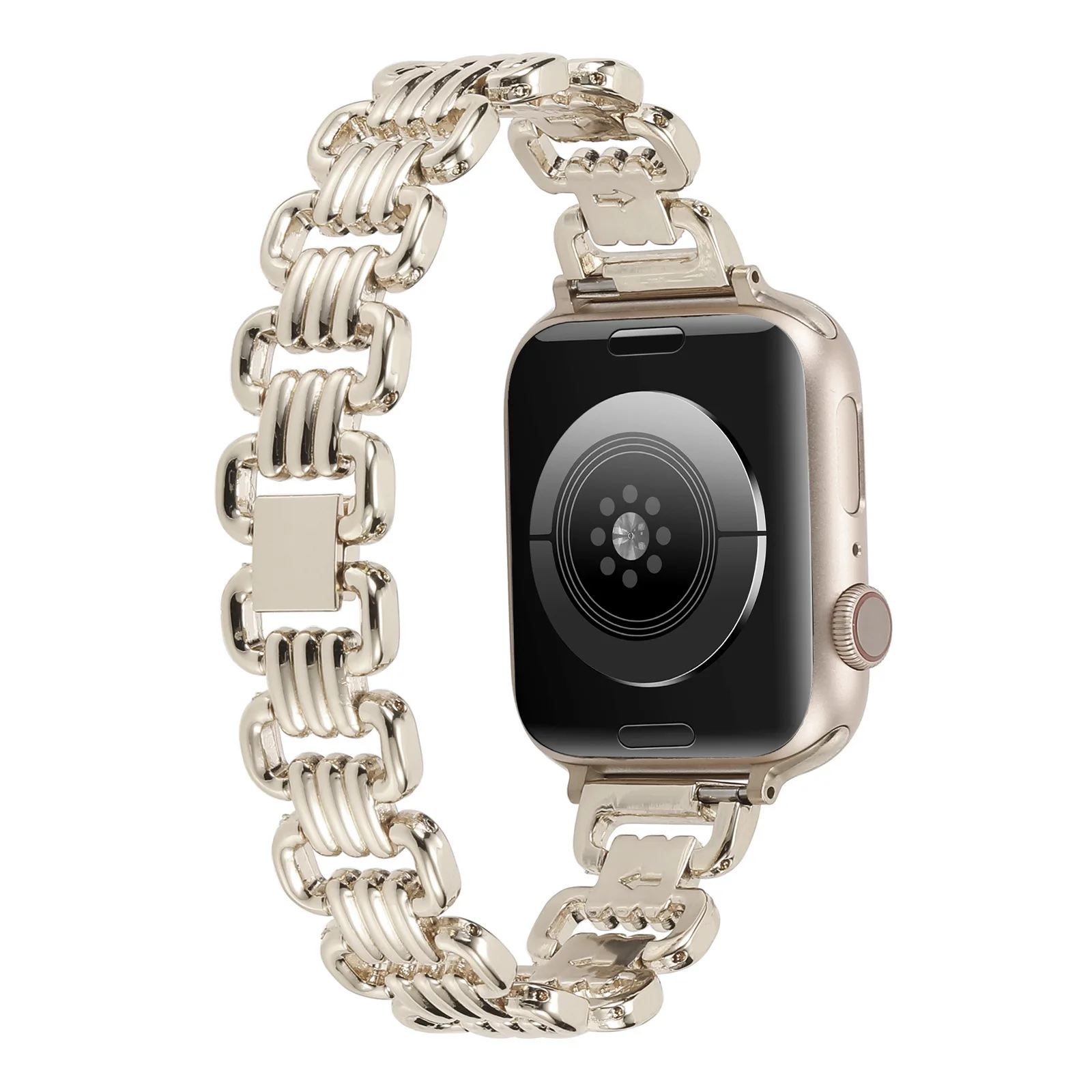 Luxury Ring Chain Loop Alloy Metal Watch Band for Apple Watch 8 7 6 5 4 SE 3 Steel Wrist Strap for iWatch 38 40 42 44 41 45 49mm