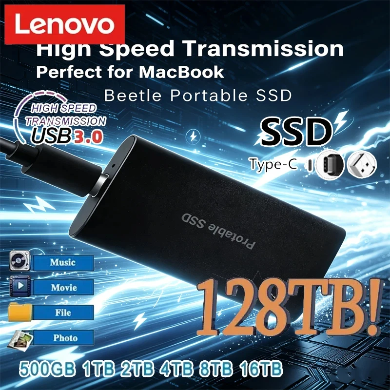 레노버 휴대용 SSD 하드 드라이브 노트북/MAC용 4TB 8TB 256TB 솔리드 스테이트 하드 디스크 고속 대용량 저장 장치