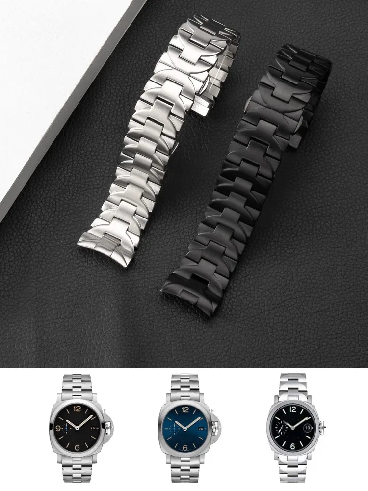 For Panerai PAM441 111 Watch Band Men's Steel Band Elbow Stainless Steel Butterfly Button Hand Watch Chain 24MM