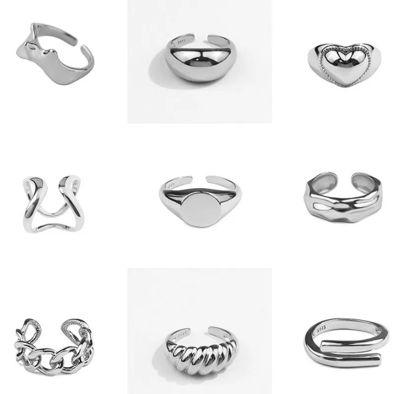 Silver Color Geometric Trendy Hollow Open Rings for Women Couple Simple Fashion Handmade Wedding Jewelry Accessories