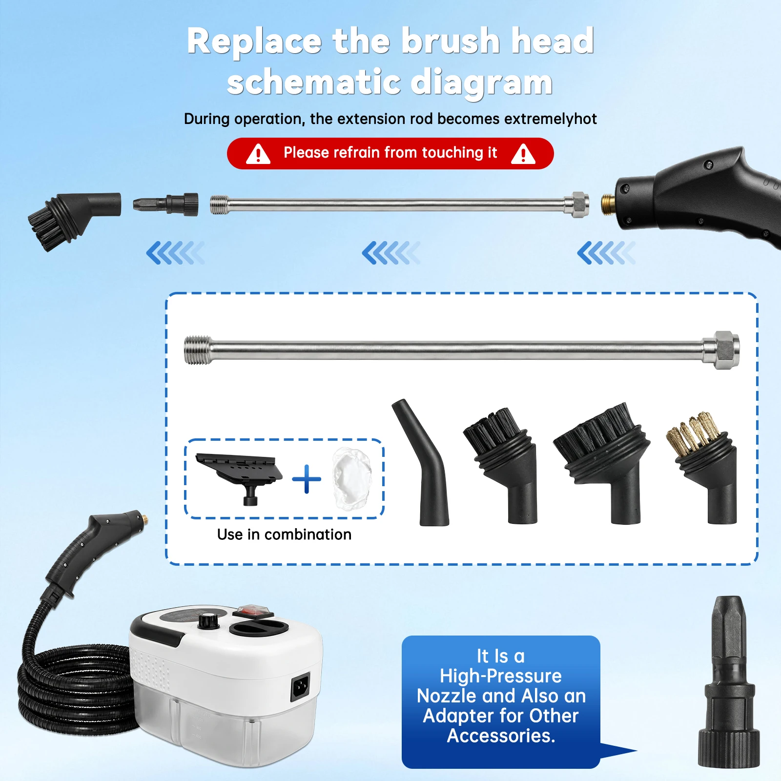 2500W High Temperature Steam Cleaner 110V Portable Handheld Steam Cleaning Machine With Multiple Accessories US Plug 6