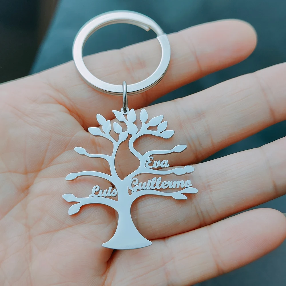 Custom Tree Of Life Name Keychain Personalized 1-6 Names Pendant Stainless Steel Jewelry For Family Christmas Gift happiness tree family tree family reunion gift our root is an alloy keychain gift for family
