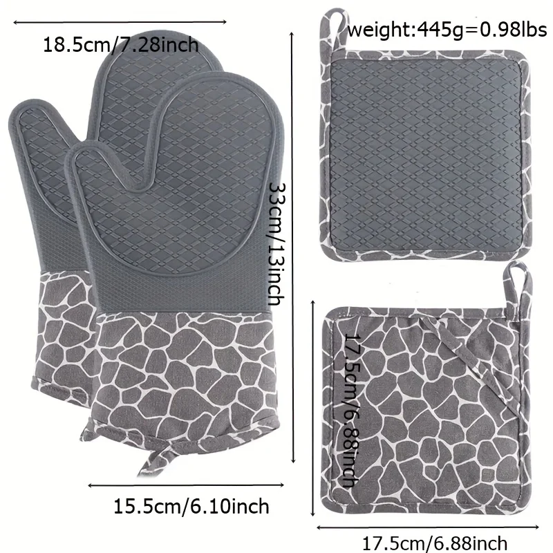 Professional Extra Long Heat Resistant Silicone Oven Mitt with Quilted Liner and Flexible Grip