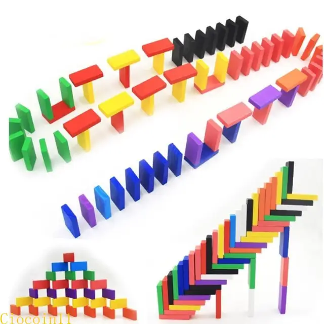 Y1UB Dominoes Set for Kids Blocks Colorful Dominos Tiles Building Stacking Racing Toy 2