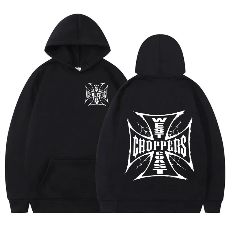 American-style motorcycle Chopper cross double-sided printed fleece hoodie casual everyday black loose pullover