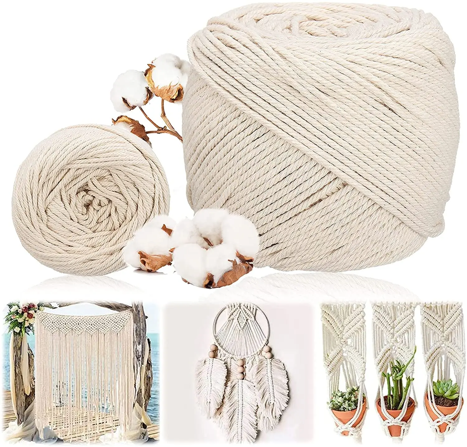 Macrame Cotton Cord Thread Rope 2 100M For Wall Handmade Crafts