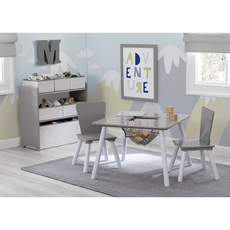 4-Piece Toddler Playroom Set Grey/White