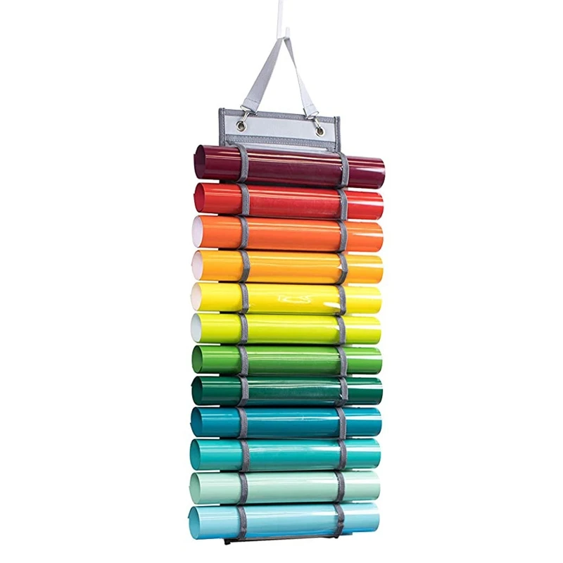Vinyl Roll Holder 12 Roll Compartments Craft Organizers Storage Rack Holder Hanging Bag for Home Cabinet Door Wall Mount