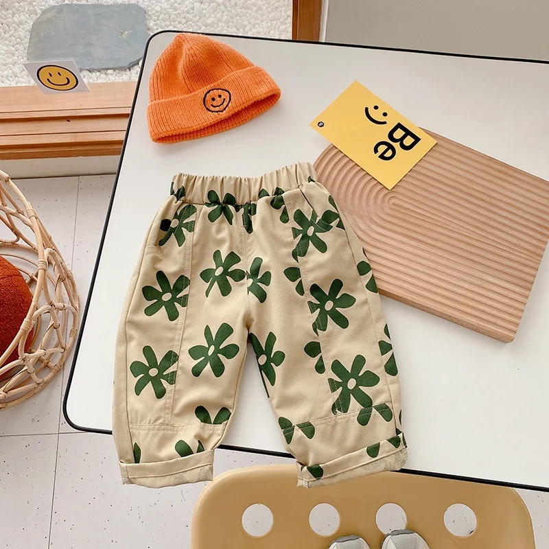 Baby Girl Retro Flower Loose Pants Fashion Comfortable Breathable Cotton Trousers Toddler Boy Autumn Pants baby trousers,cotton pants