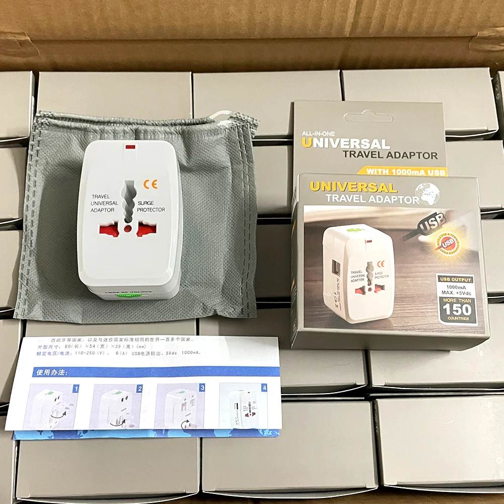 Global All-in-One Travel Adapter Dual USB Charging Port for US EU UK Australia Universal Wall AC travel adapter