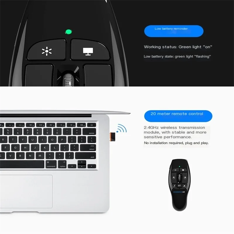 2.4G Wireless Air Mouse With Scroll Wheel Remote Control Projection Pen Fly Mouse For Presenter PPT PC Windows Android TV