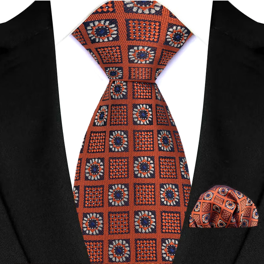 Männer Mode 8CM Krawatte Orange Farbe Taschentuch Krawatte Set für Smoking Zubehör Klassische Luxus Krawatte Einstecktuch Set geschenk – Detail 5