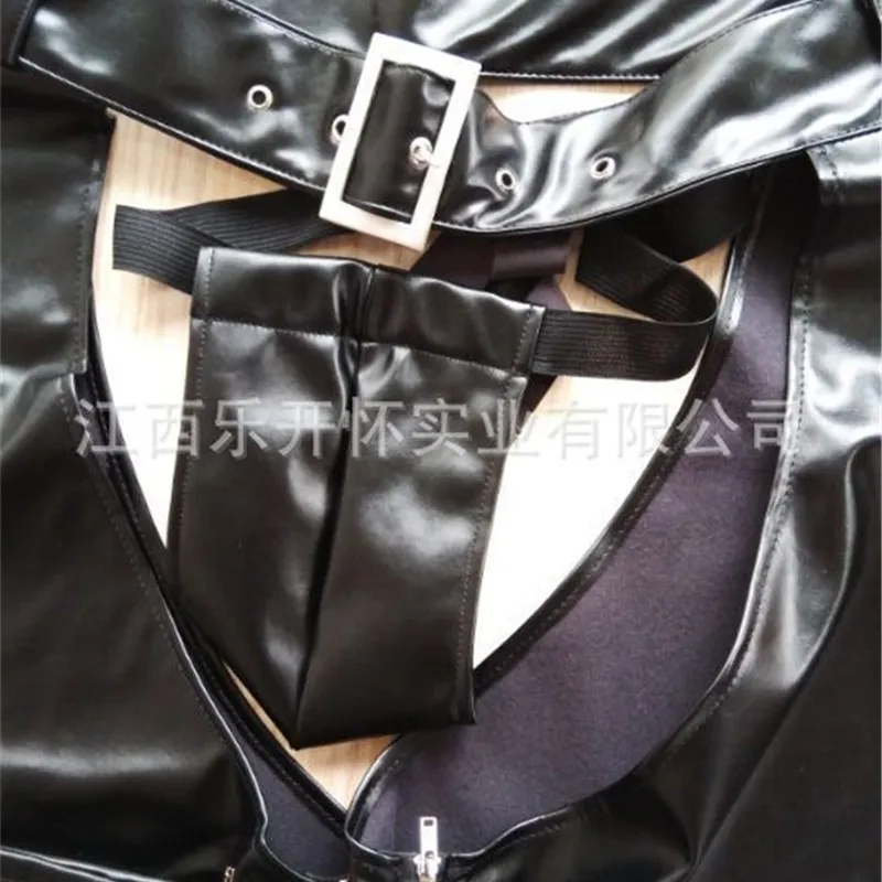 Men Leather Chaps Fetish Men Latex Wetlook Crotchless Chaps Faux Leather Open Crotch Gay Pants with Thongs Sexy Adult Wear Sissy Lingerie for Man
