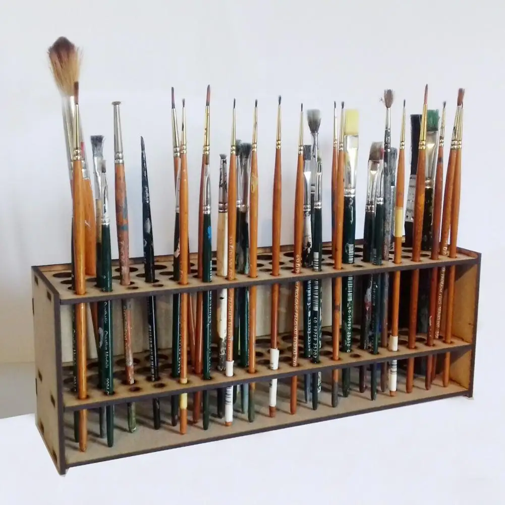 Paintbrush holder, Wall-mounted Wooden 67 Holes Makeup Artist Paint Brush Holder Wear-resistant Pencil Display Stand Art Supplies
