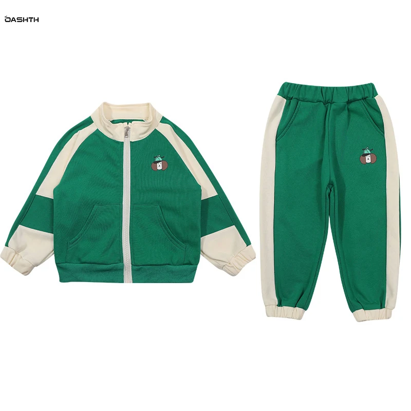 

OASHTH весенне-осенний костюм из чистого хлопка для девочек Повседневный Кардиган для маленьких девочек спортивный комплект из двух предметов детская одежда