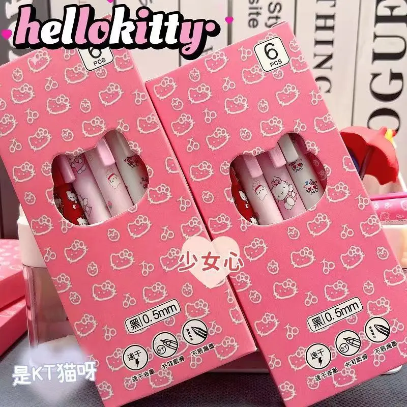 

6pcs Sanrio Hello Kitty Gel Pen Set Cute Cartoon School Supplies Fashion Writing Quick Drying Press Pen Stationery Kawaii Gifts