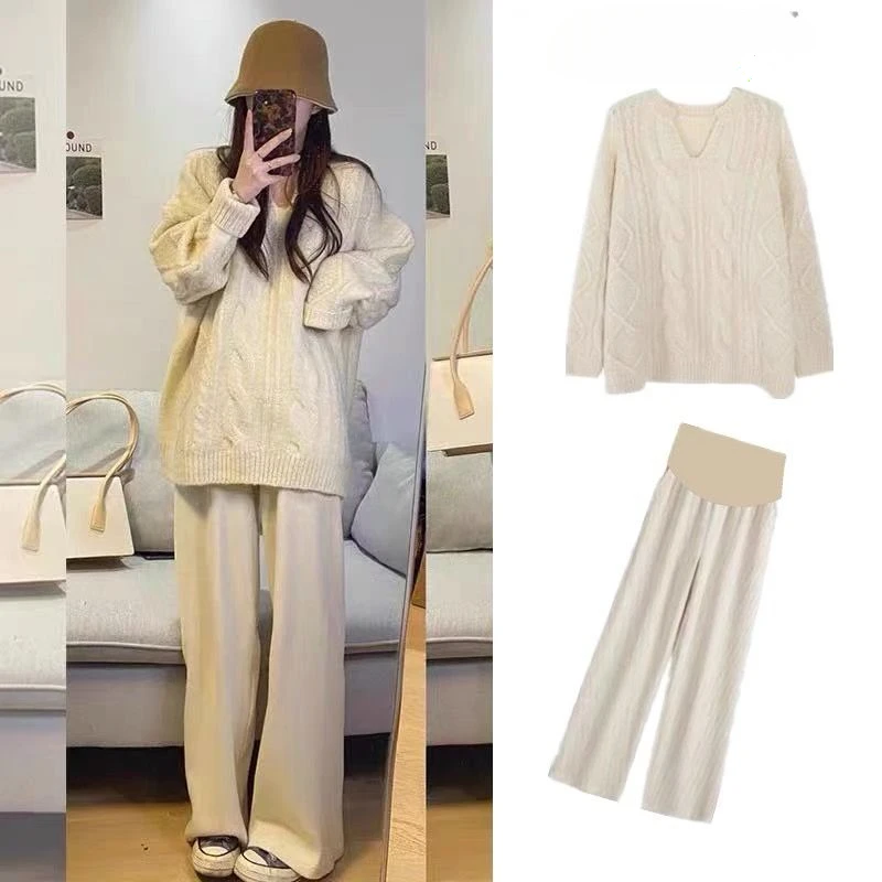 Autumn and Winter Fashion Warm Knitted Maternity Sweater Maternity Loose Bottom Shirt Clothes Sweet Pregnancy Tops