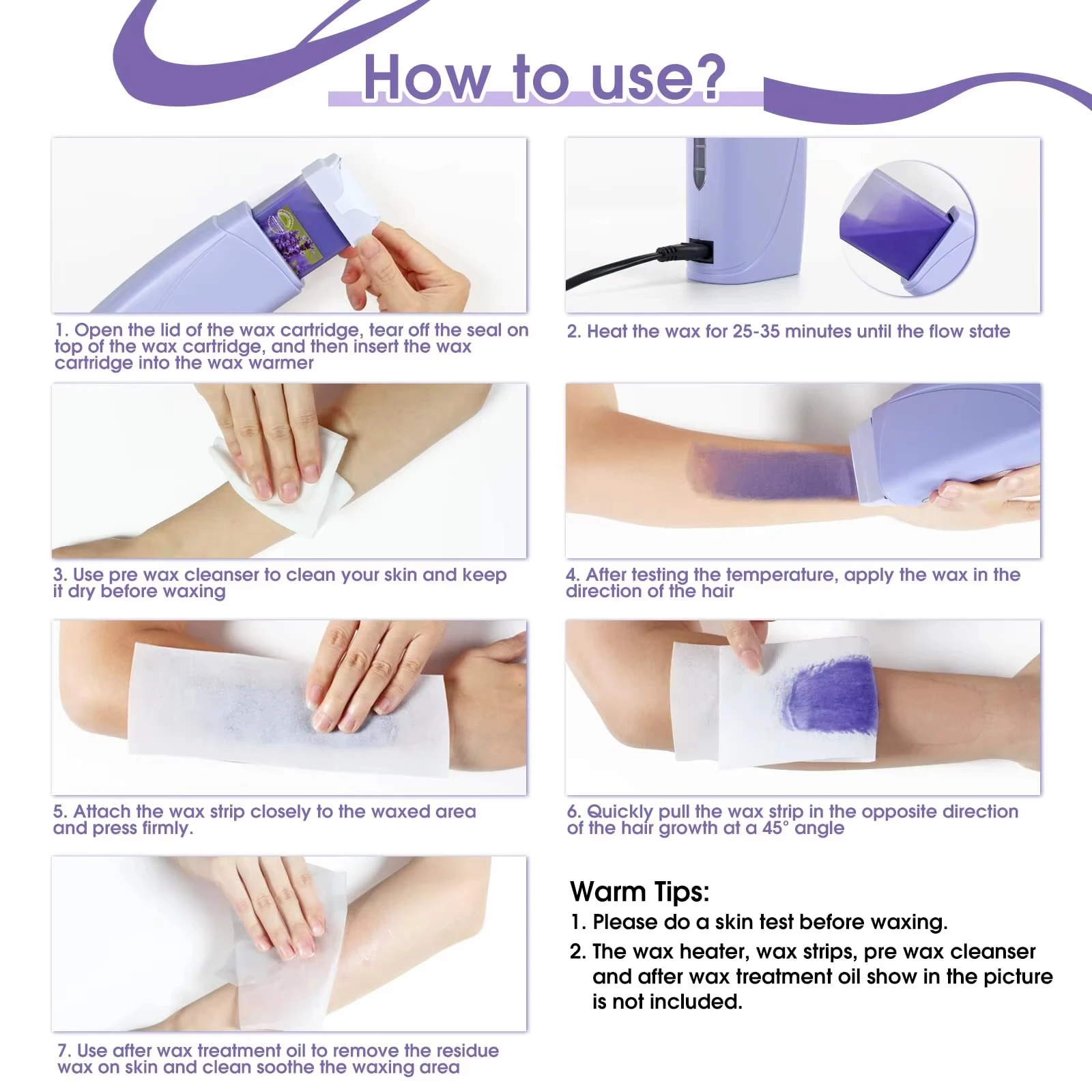 Roll On Waxing Kit,Hair Removal Wax Warmer with Cartridge Depilatory Roller Refill for Arms and For hair removal Heater Kit 6