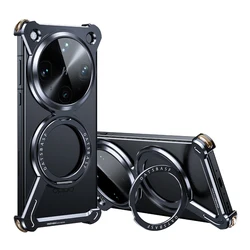 Eary Magnetic Phone Case with 360° Rotatable Stand - Minimalist Metal Frameless Shockproof Design - Aluminum (Black)
