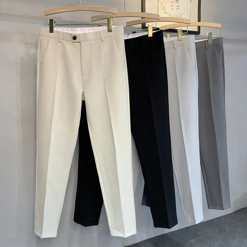 

New Men's Casual Pants Little Feet Version Non-iron slim Classic Male England Nine-point Trousers Streetwear Fashion