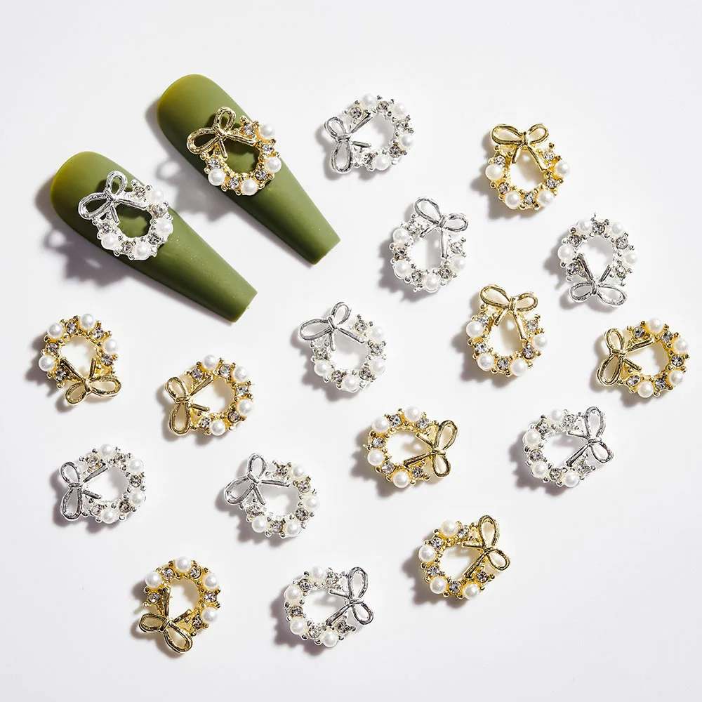 

10Pcs/Lot 3D Garland Alloy Nail Rhinestone Bowknot&Crown Luxury Crystal Rhinestone Nail Art Metal Bow Nail Charms Jewelry @mj1#