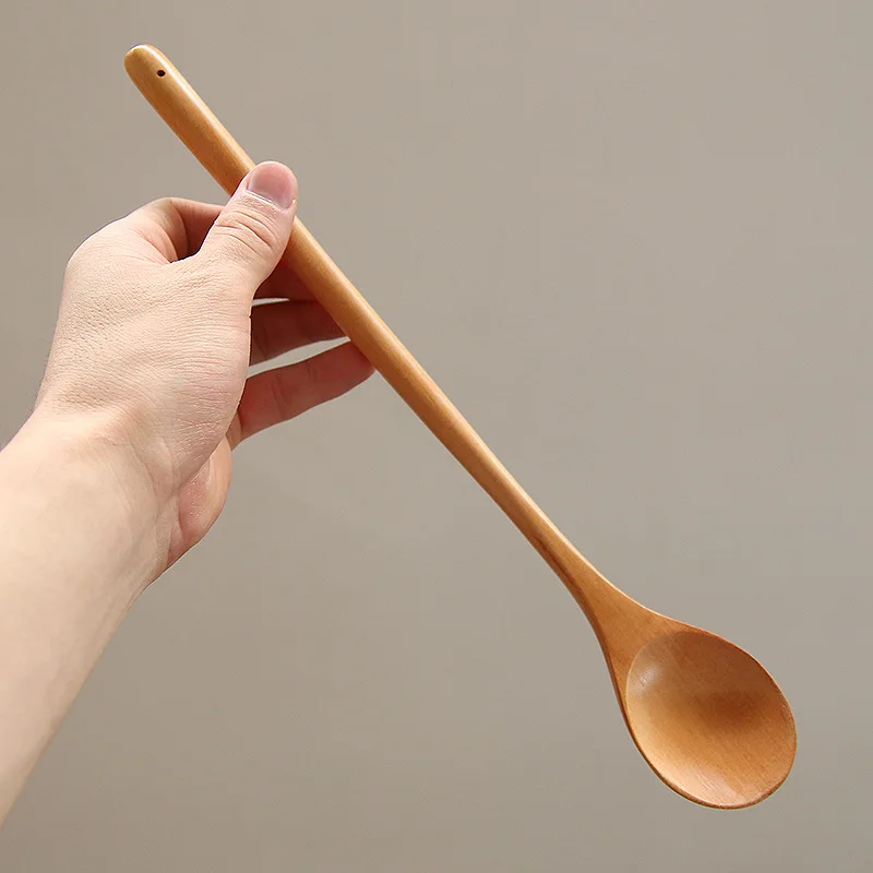 Description Picture 4 of itemLong Wooden Stirring Spoon Natural Wood Soup Tableware Cooking Honey Coffee Spoon Mixing Spoon
