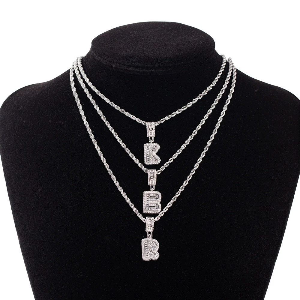 Hip Hop 26 Letters A-Z Pendant White Zircon Full Stone Necklaces For Women Silver Color Chain Wedding Jewelry Mother’s Day Gifts