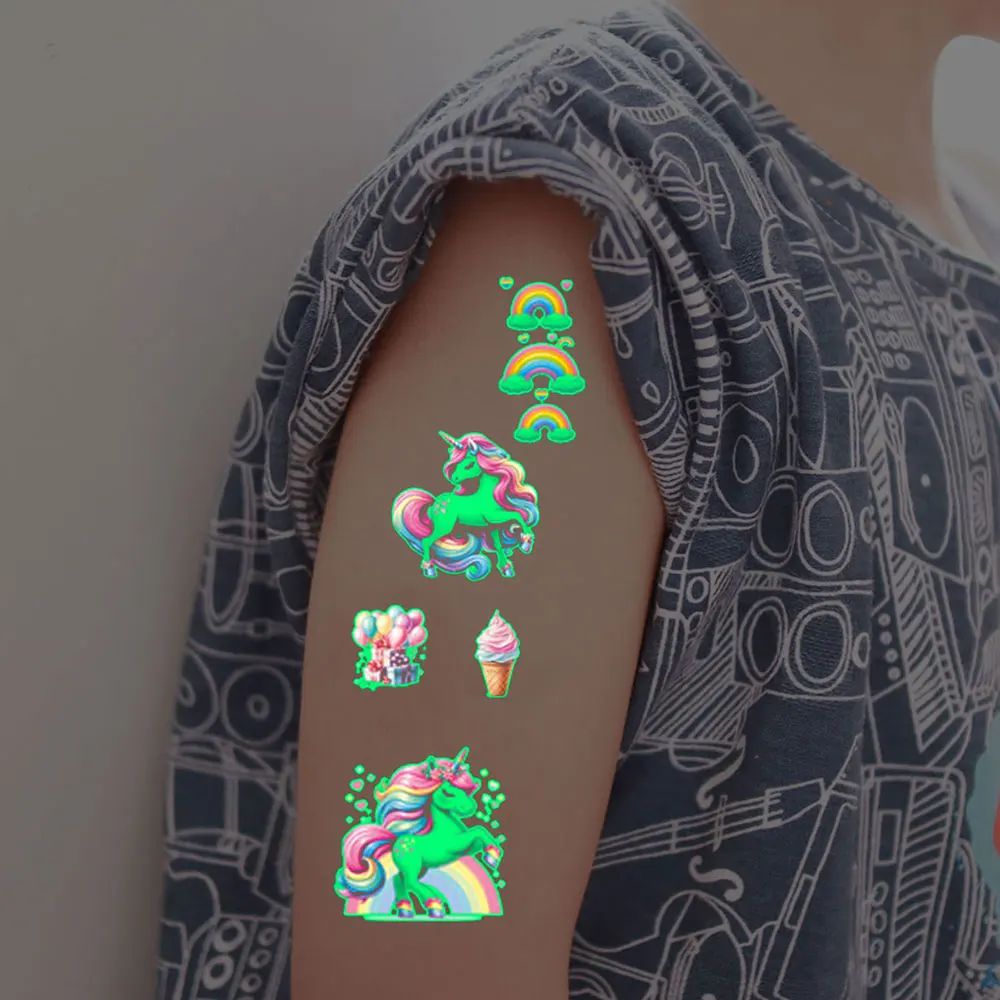 Tattoo sticker 5pcs/Set Luminous Kids Temporary Colorful Animal Mermaid Dinosaur Unicorn Space Cute for Children