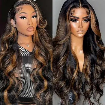 Parrucche Glueless Highlight Wear and Go in Capelli Umani, Pre-Plucked e Pre-Cut, con Frontale in Pizzo HD 9x6, per Donne, con Nodi Sbiancati