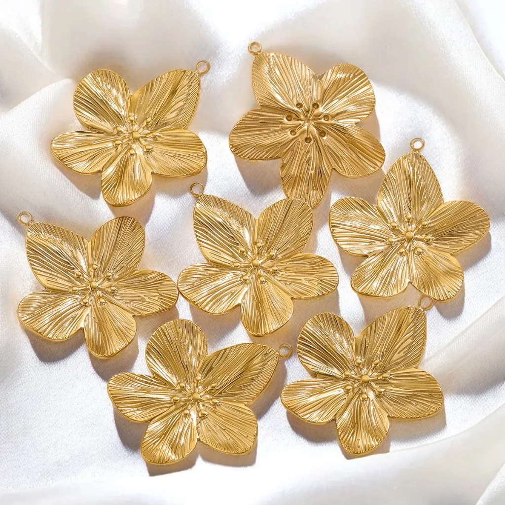 18k Gold Plated Stainless Steel DIY Flower Pendant High Design Necklace Earrings Pendant 2