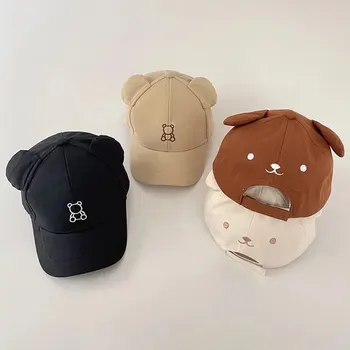 Cartoon Bear Baby Baseball Cap Cute Solid Color Toddler Sun Hat with Ears Summer Adjustable Kids Boy Girl Peaked Cap 1