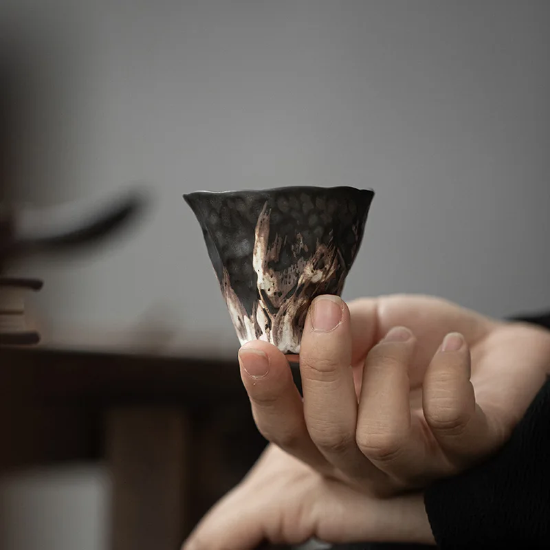 Japanese style wabi-sabi style lotus rhyme tea cup rough pottery kung fu tea set tasting cup small single master