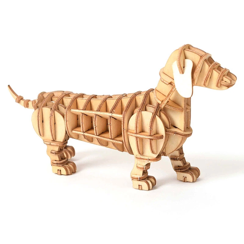 

Wooden 3D Puzzle Cute Dog Model Educational Toys Assembly Wood Desk Decoration For Children Kids Gift
