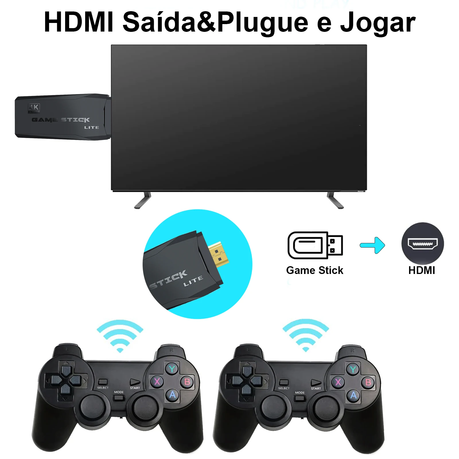 Game HDMI Retro Consoles de Videogame 10.000 Jogos Retrô 4K 2,4G