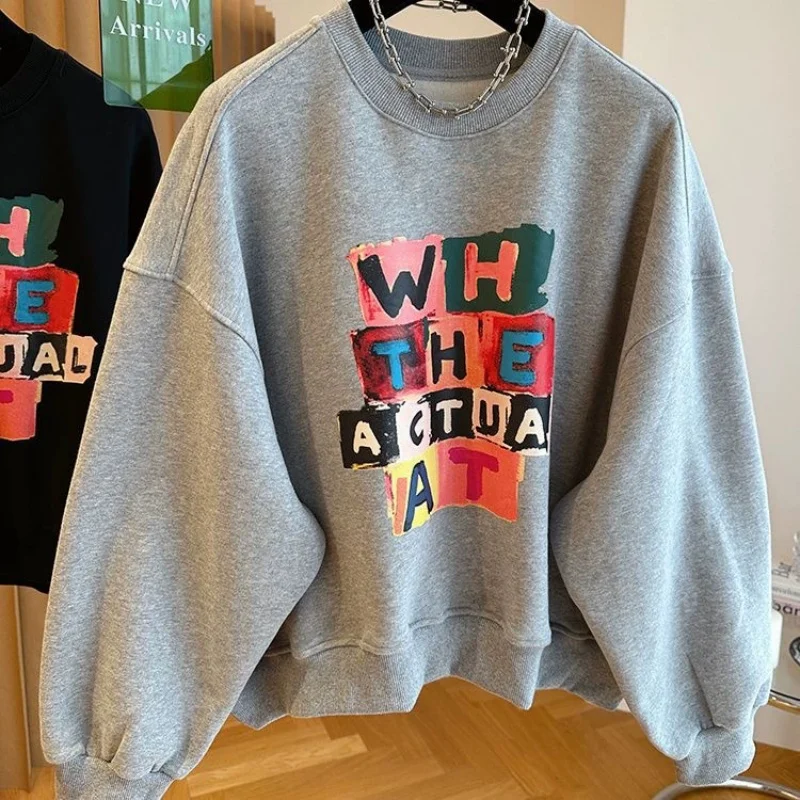 Girl's Loose Sweatshirt with Colorful Letter Graphic Print - Trendy Drop Shoulder Crew Neck Casual Top for Streetwear Lovers
