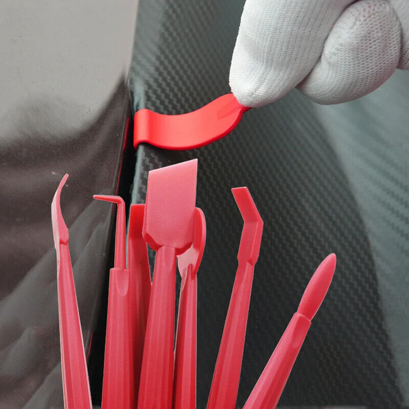 자동차 랩 도구, 비닐 스크레이퍼 3D 탄소 섬유 데칼 필름, 마이크로 스퀴지 펠트 키트, 랩 비닐 도구, 레드, 유니버설 자동차 액세서리 