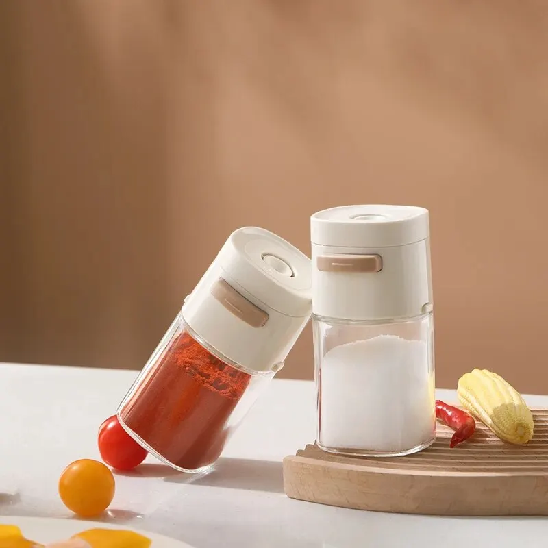 Glass Quantitative Seasoning Jar 180ml Press-Type Salt Control Bottle Kitchen Household Seasoning Can Sealed Salt Jar seasoning jar
