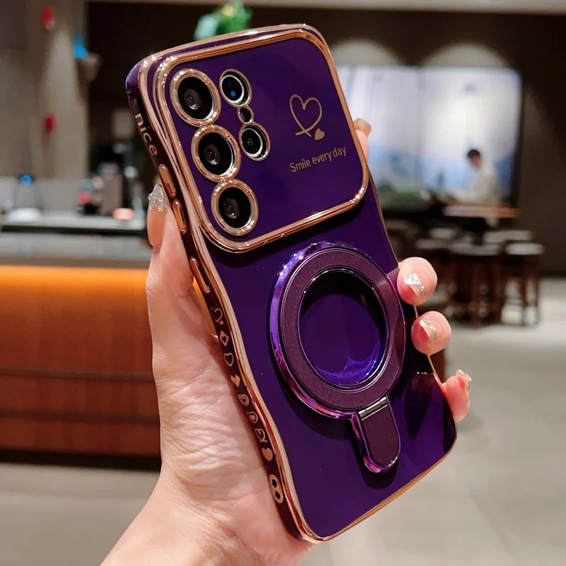 Wave Plating Heart Design Shockproof Phone Case with Lens Protection