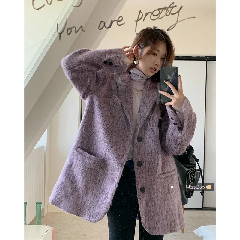 

UNXX Purple Woolen Blazer Women's Autumn and Winter Suit Jacket Mid-length 2023 New Korean Style High-end Small Woolen Coat Top