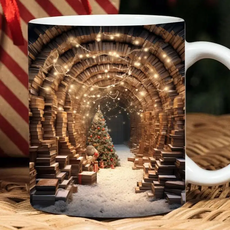 

330 мл, 3D эффект, книжная полка, кружка, творческое пространство, библиотека, кружка, книга, Детские елки, рождественские подарки для читателей