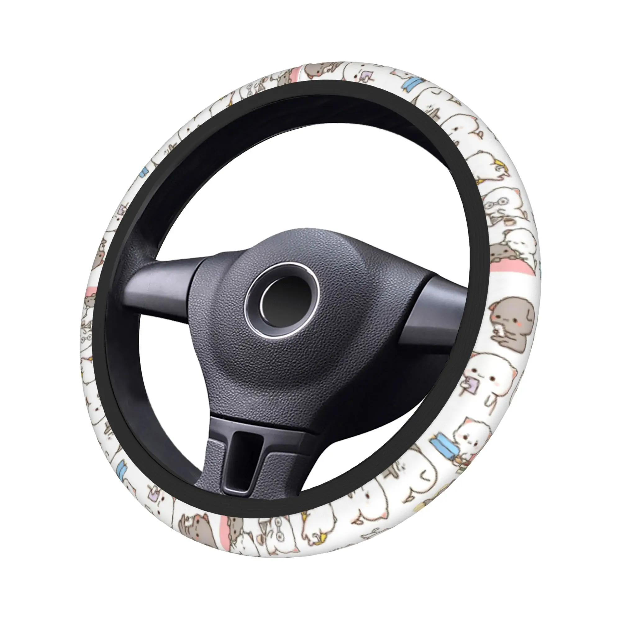 Pink Love Peach & Cartoon Cat Steering Wheel Cover - Auto Car Accessory