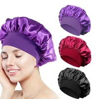Women Satin Bonnet Hair Bonnet for Sleeping Hair Care Silk Bonnets Solid Wide-brimmed Sleeping Hat with Elastic Soft Band 1