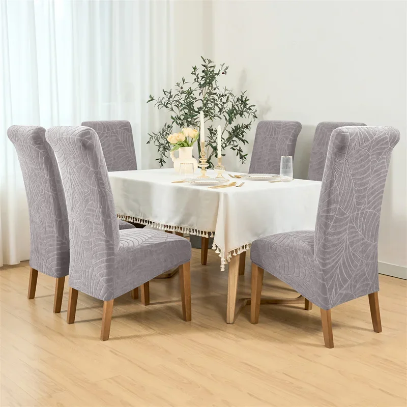 Description Picture 3 of item1PC Elastic Dining Chair Cover Leaves Jacquard Stretch Chairs Slipcovers Long Back Solid Color Seat Covers Banquet Home Decor