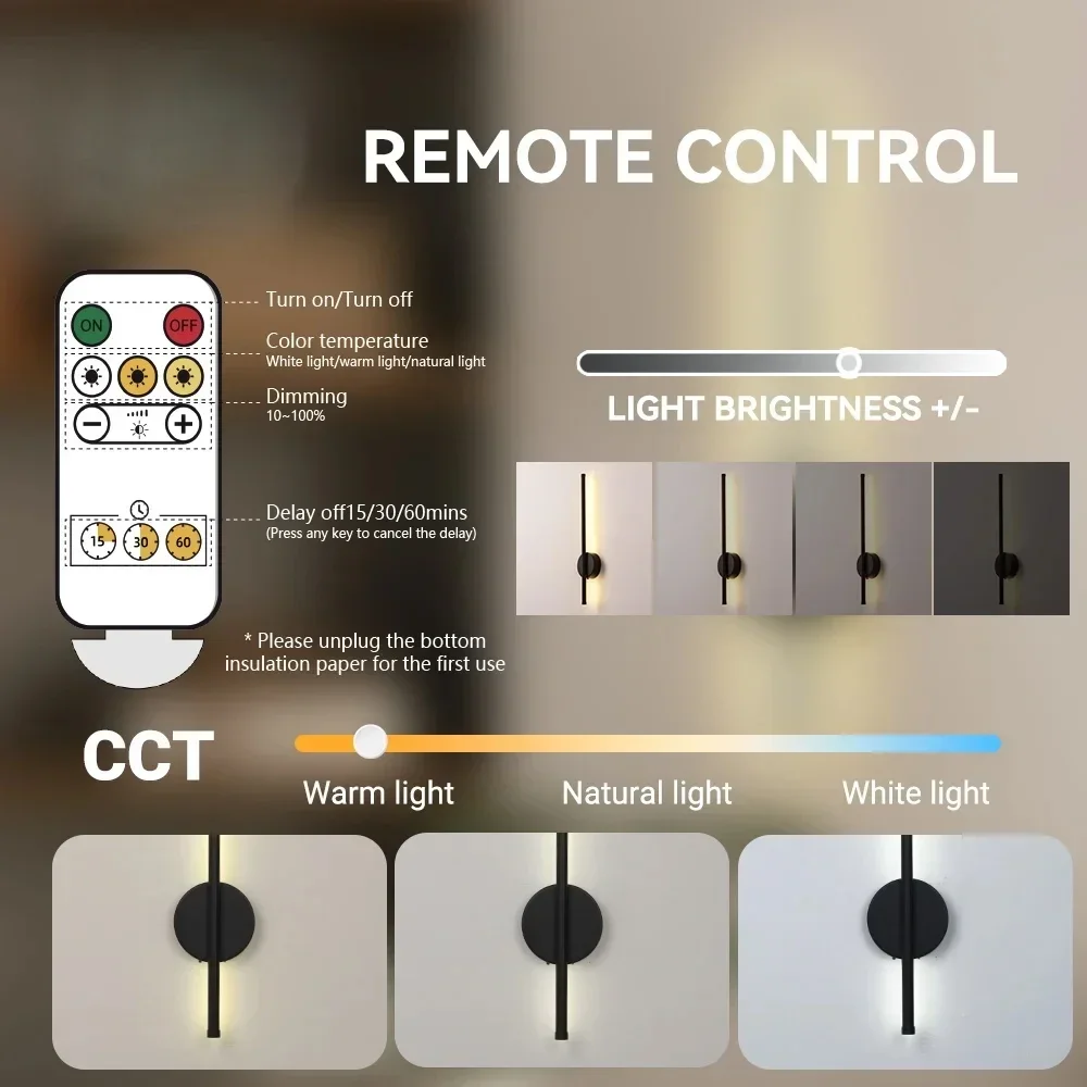 Rechargeable LED Wall Lamp 50CM Removable Wall Sconces For Bedroom Bedside Living Room Décor Fixtures Magnetism Chassis