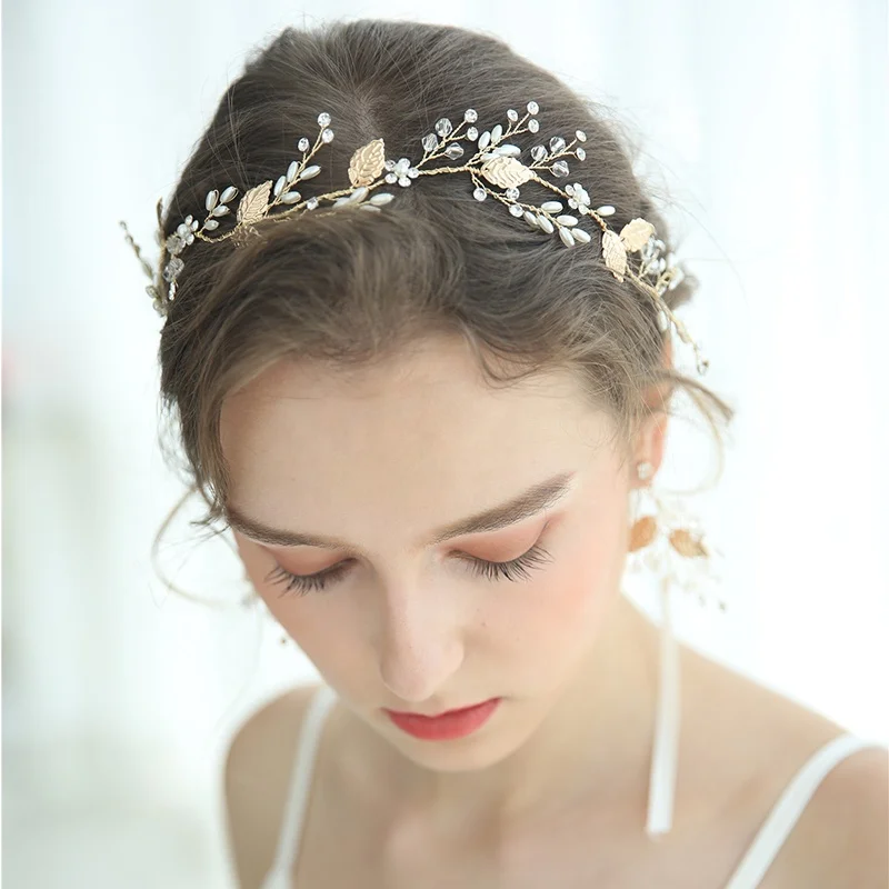 

Leaf Pearl Headbands for Women Rhinestone Bridal Wedding Hair Accessories Party Bride Headpiece Hairband Jewelry Bridesmaid Gift