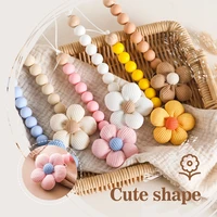 Baby Pacifier Chain Flower Shape Beech Wood Removable Clip For Handmade Baby Nipple Soother Chain Teething Toys Baby Accessories 2